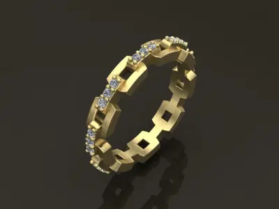 Hermes Style Link Diamond Band Ring Size 5 3D print model