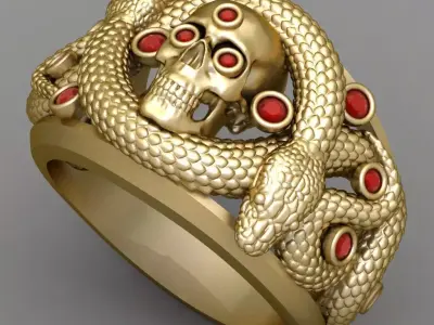 Antique Snake Ring With Red Diamonds  3D print model