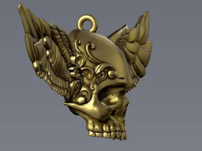 Ornamental Skull with Wings Pendant 3D print model