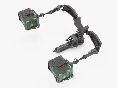 Futuristic Robotic Arm with Sci-Fi Storage Crates 3D model