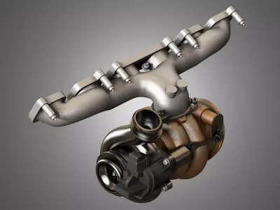 Exhaust Manifold and Turbocharger 3D model