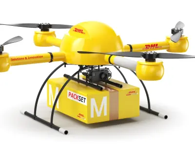  Two Detailed Flying DHL Delivery Vehicles 