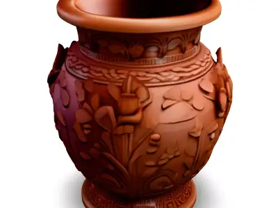 Ornate Carved Terracotta Vase Low-poly 3D model