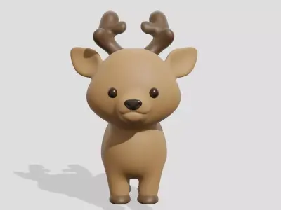 Cute cartoon brown deer  3D model