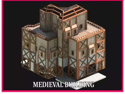 Medieval Low Poly Building Castle Wooden Village Stone House 22 Low-poly 3D model