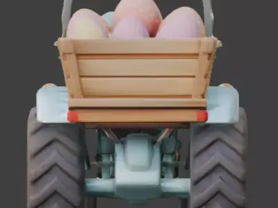 3D SPRING TRACTOR WITH EASTER EGG CART Low-poly 3D model