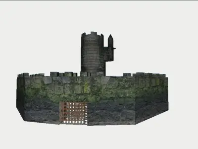 Medieval Fortress with Tower and Double Gates 3D model