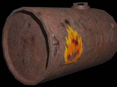 35Tanker Game Ready Low Poly 3d Model fire burning on metal tank Low-poly 3D model