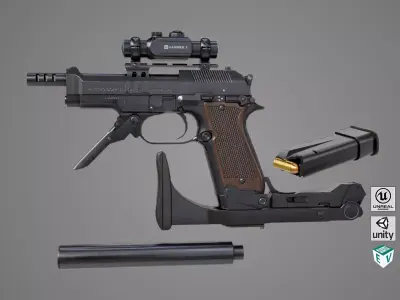 Pistol 08 Black Generic All PBR UE Textures Included Low-poly 3D model
