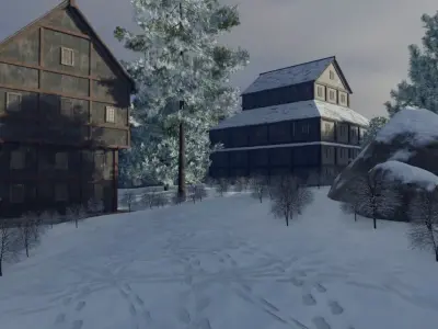 Snowy Mountain Village 3D model buy