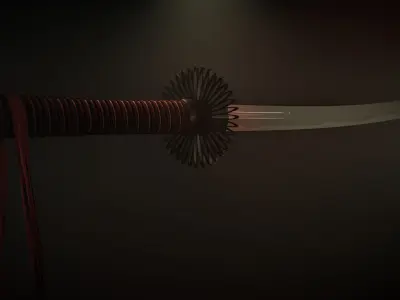 Katana 3D model - Kiki Gata Tsuba Low-poly 3D model