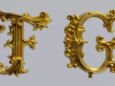 A to Z One Sided Baroque Style Upper Case Letters 02 3D model