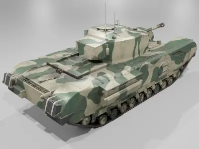 Churchill MK VII Infantry Support Heavy Tank Low-poly 3D model