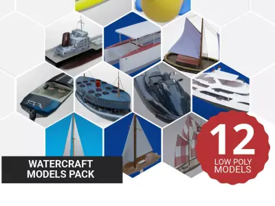 12 Watercraft Models lowPoly 3D model 3D Model Collection