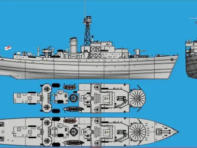 1 48 Castle Class Corvette RC Model Ship 3D print model