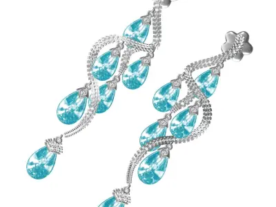 Antique Flower Branch Pearl Drop Long Earring 3D print model