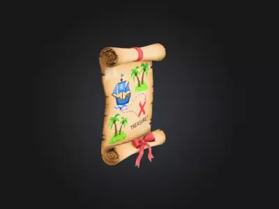 Antique Scroll with Red Ribbon Low-poly 3D model