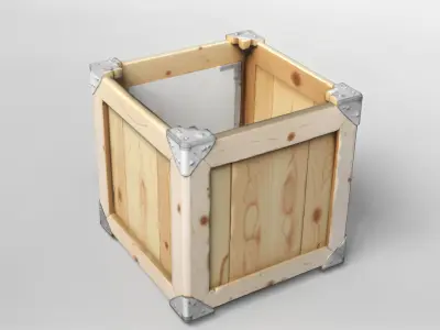 Wooden Storage Crate with Metal Reinforcements 3D model