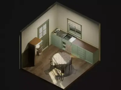 isometric interior dinning room 3D model