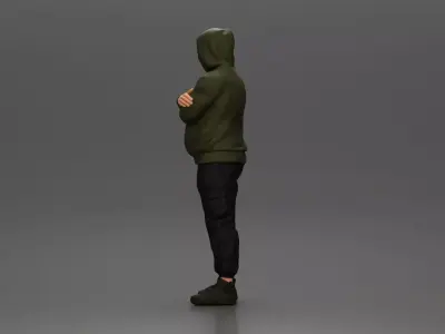 Gangster in Hooded Jacket and Cargo Pants with Confident Stance 3D print model