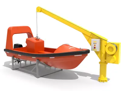 Fast Rescue Boat FRB FRC and Davit 3D model