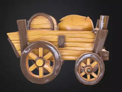 Low Poly Medieval Wooden Cart Stylized Fantasy Game Asset Low-poly 3D model