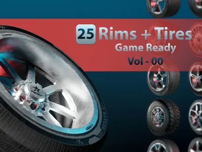 25 Rims And Tires  Vol-00 Game Ready Low-poly 3D model