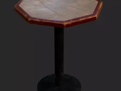Old Worn Scratched Marble and Wood Octagon Table 3D model