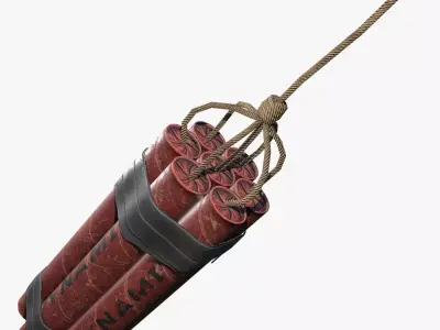 Dynamite grenade with rope Low-poly 3D model