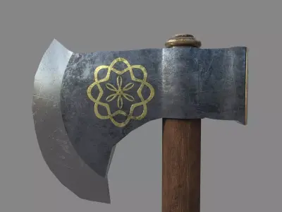 Medieval Axe Low-poly 3D model 9
