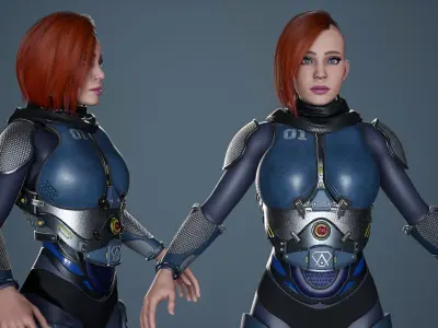 Sci-Fi Female Soldier Modular 01a Low-poly 3D model