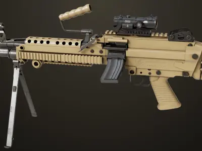 Machine Gun Black and Sandal Magazine All PBR Unity UE 3D model