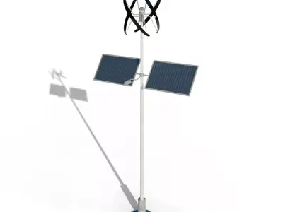 votovoltaic and wind power hybrid eletric pole power plant Low-poly 3D model