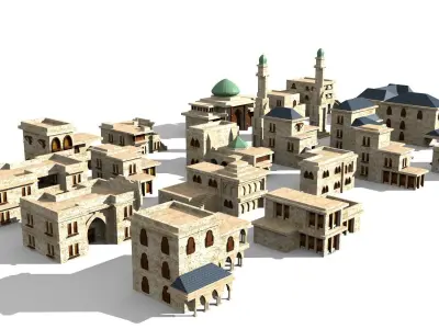 20 arabian building Low-poly 3D model