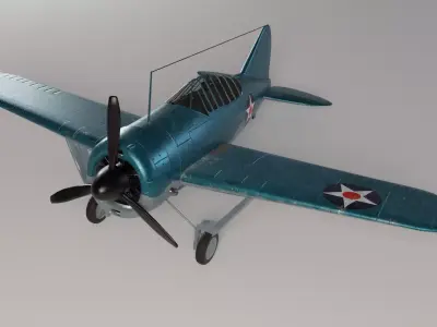 Low poly game ready F2A Buffalo fighter aircraft Low-poly 3D model