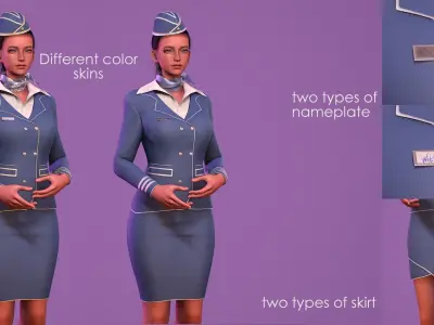 Stewardess Girl-Cute Cartoon Stylized Casual Realistic Character Low-poly 3D model