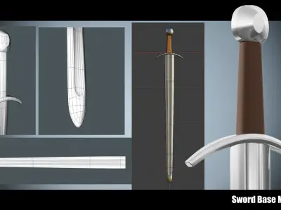Sword Base Mesh 02 Tear Drop Medieval Sword Low-poly 3D model