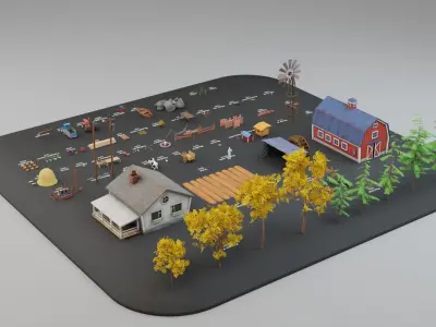 Farm prop pack - stylized Low-poly 3D model