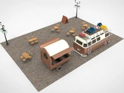 Set Food coffee street cafe Low-poly 3D model