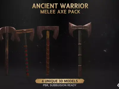 Melee Pack 4 Piece Battle Rusty Axe Set Low poly game ready Low-poly 3D model