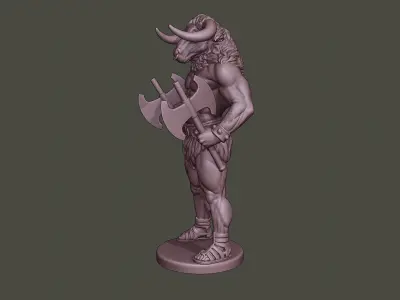 Minotaur Warrior Stand two Axes 3D print model