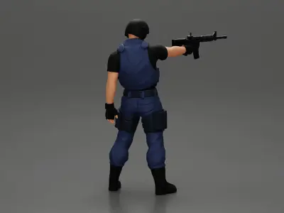 Military man with tactical mastery holding a gun 3D print model