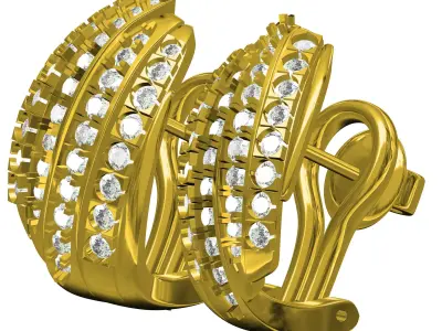 Antique Four Row Diamond Hoop Earring 3D print model
