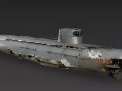 Realistic Wrecked Vintage Submarine 3D Model Low-poly 3D model