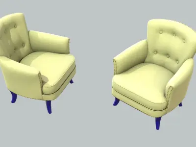 Vintage Chair Sage Green Cotton Painted NavyBlue Wood Legs 3D model