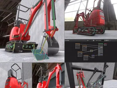  Mini-Excavator and - Rigged and Low-Poly Low-poly 3D model