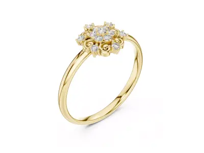 Jewelry Vintage Filigree Halo RD Brilliant Diamond Floral Ring 3D print model