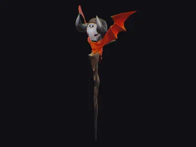 Magical Wand Wizard Wooden Weapon Skull Head Horn Scepter Low-poly 3D model