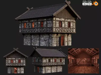 Old Medieval Building House 4K Textures GameReady 45 Low-poly 3D model