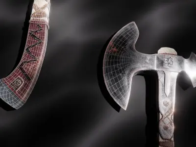 Battle Axe Low-poly 3D model 7